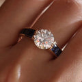 Golden Round Cut White & Blue Sapphire Engagement Ring For Women Belovegrace