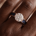 Luxury Jewelry Yellow Gold Round Cut White & Blue Sapphire Engagement Ring