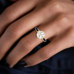 Golden Round Cut White & Blue Sapphire Engagement Ring For Women Belovegrace