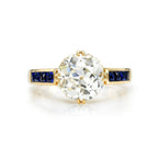 Golden Round Cut White & Blue Sapphire Engagement Ring For Women Belovegrace