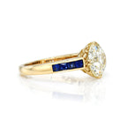 Golden Round Cut White & Blue Sapphire Engagement Ring For Women Belovegrace
