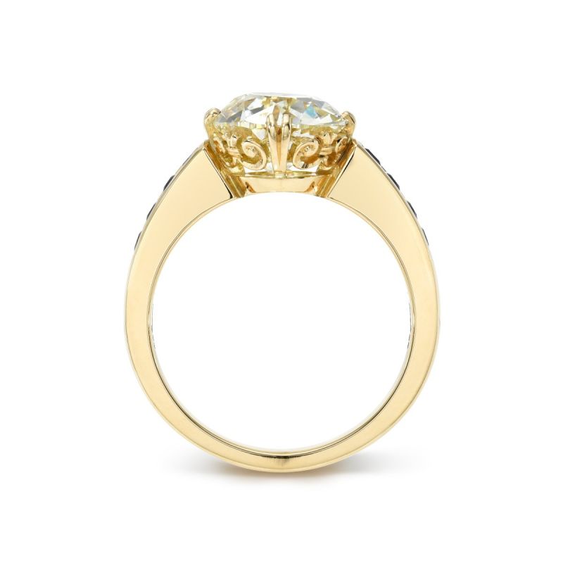 Golden Round Cut White & Blue Sapphire Engagement Ring For Women Belovegrace
