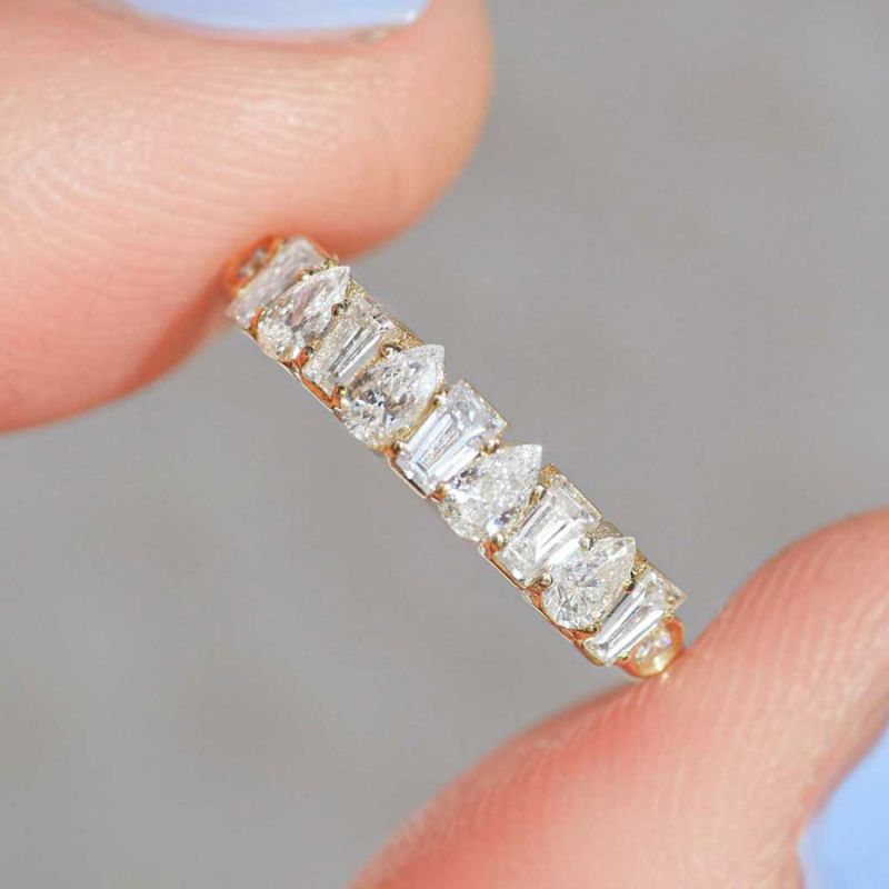 Golden Pear & Baguette Cut White Sapphire Wedding Band For Women Belovegrace
