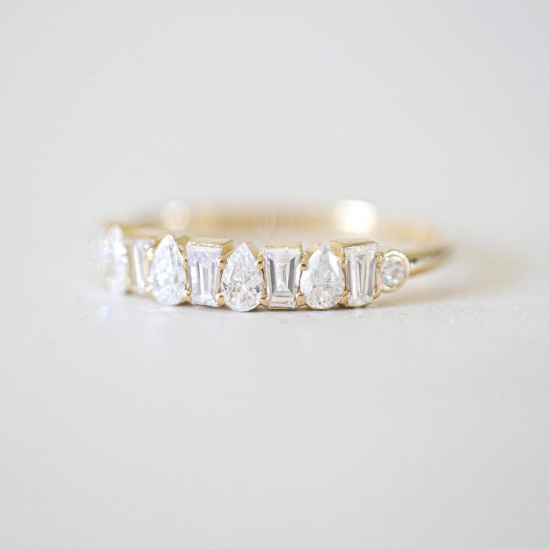 Golden Pear & Baguette Cut White Sapphire Wedding Band For Women Belovegrace