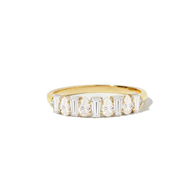 Golden Pear & Baguette Cut White Sapphire Wedding Band For Women Belovegrace