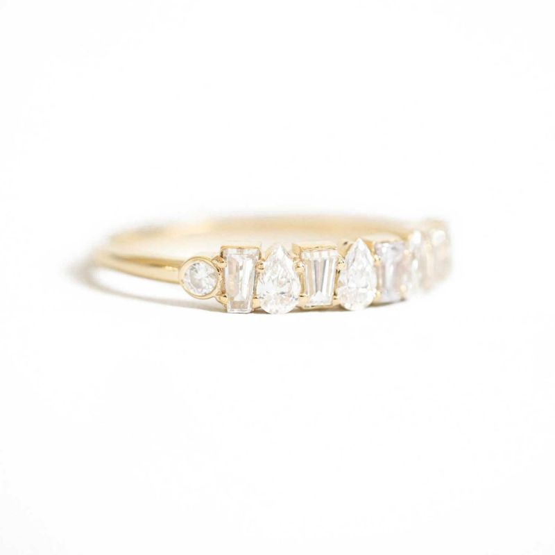 Golden Pear & Baguette Cut White Sapphire Wedding Band For Women Belovegrace