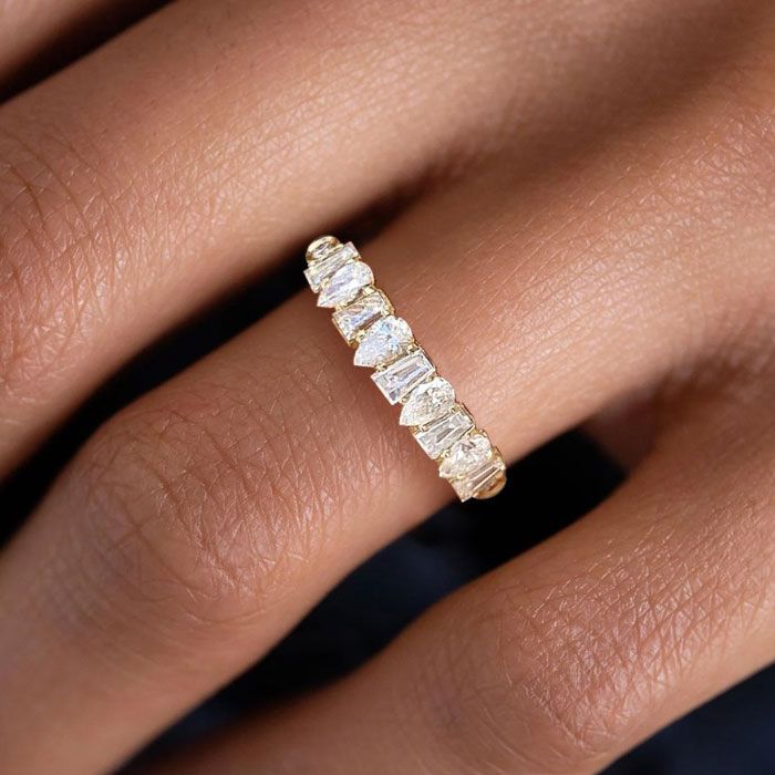 Golden Pear & Baguette Cut White Sapphire Wedding Band For Women Belovegrace