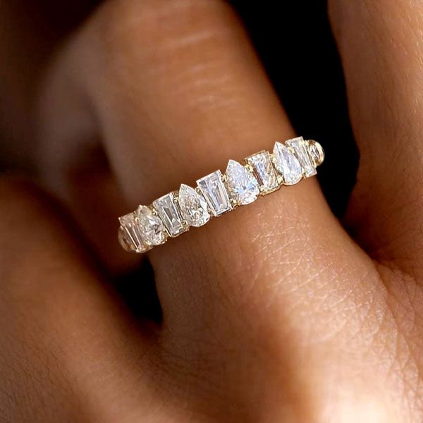 Golden Pear & Baguette Cut White Sapphire Wedding Band For Women Belovegrace