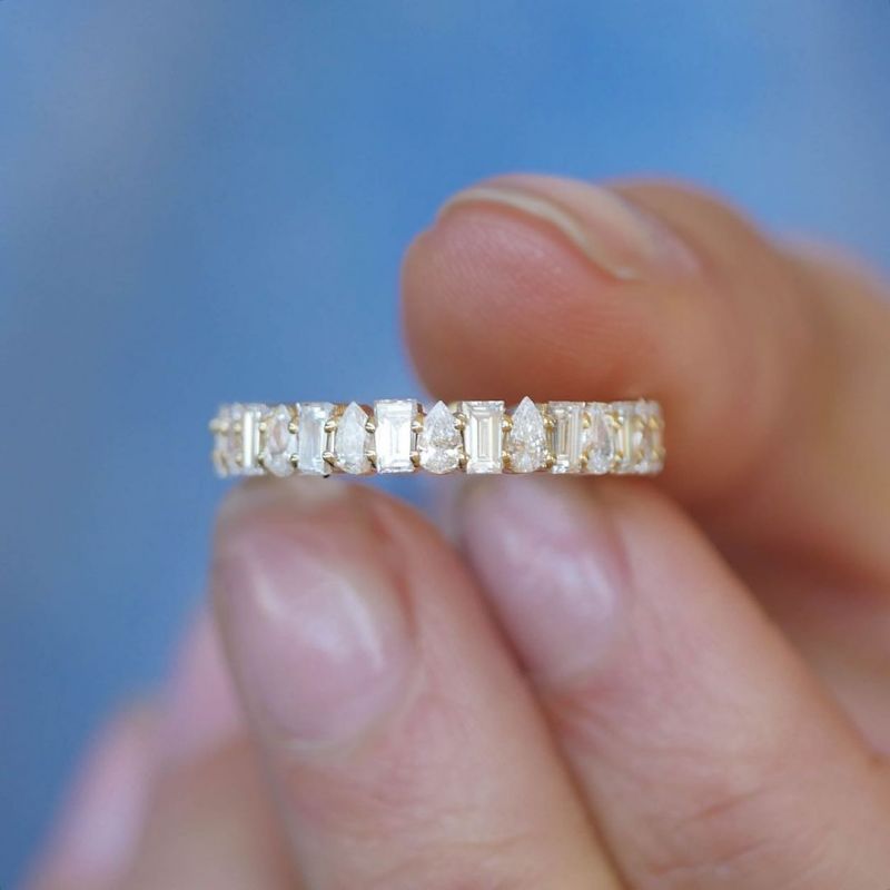 Golden Pear & Baguette Cut White Sapphire Wedding Band For Women Belovegrace