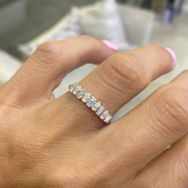 Golden Pear & Baguette Cut White Sapphire Wedding Band For Women Belovegrace