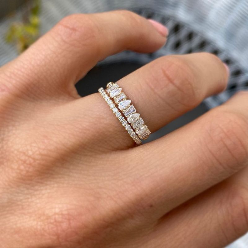 Golden Pear & Baguette Cut White Sapphire Wedding Band For Women Belovegrace