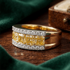 Luxury Jewelry Yellow Gold Radiant Cut Canary Sapphire Half Eternity Wedding Band For Women