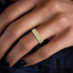Half Eternity Two Tone Radiant Cut Yellow Sapphire Wedding Band For Women Belovegrace