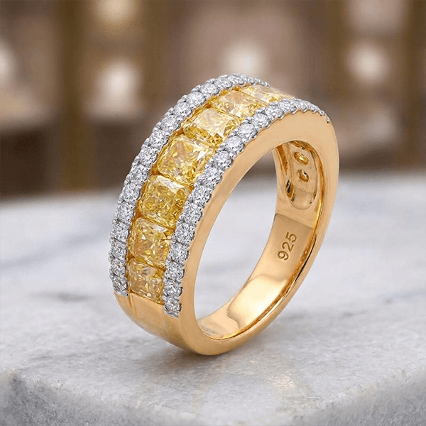 Luxury Jewelry Yellow Gold Radiant Cut Canary Sapphire Half Eternity Wedding Band For Women