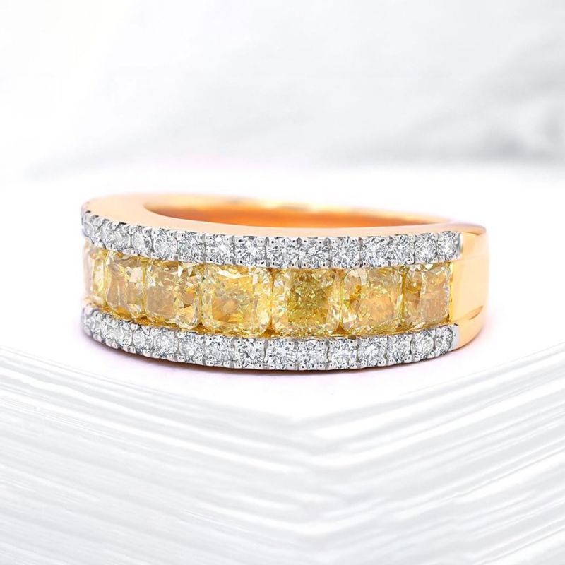 Half Eternity Two Tone Radiant Cut Yellow Sapphire Wedding Band For Women Belovegrace