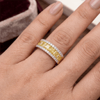Luxury Jewelry Yellow Gold Radiant Cut Canary Sapphire Half Eternity Wedding Band For Women
