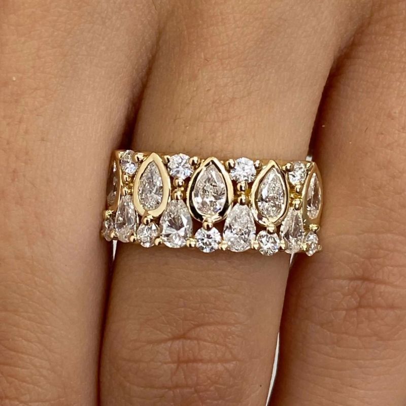 Half Eternity Gold Bezel Pear Cut White Sapphire Wedding Band For Women Belovegrace