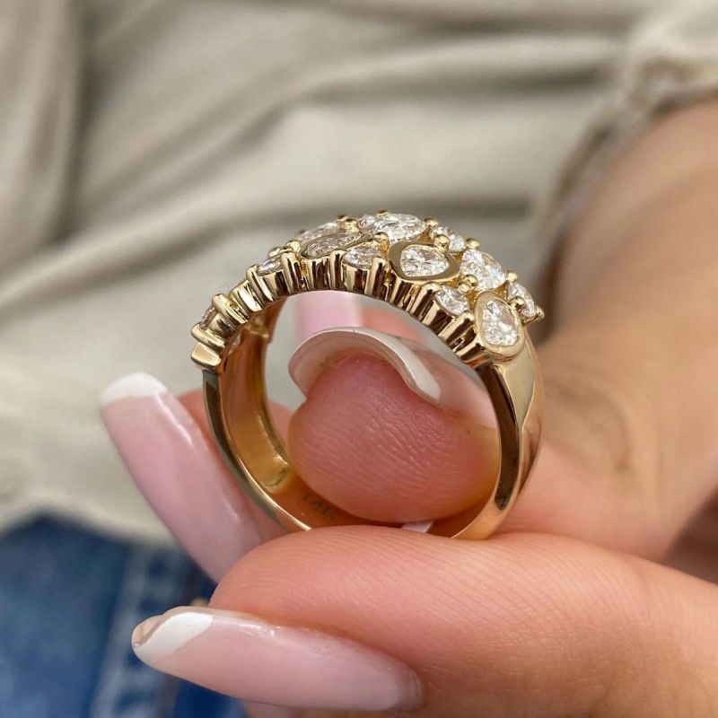Half Eternity Gold Bezel Pear Cut White Sapphire Wedding Band For Women Belovegrace