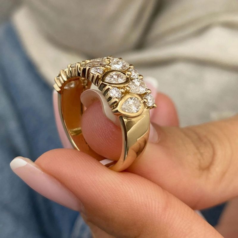 Half Eternity Gold Bezel Pear Cut White Sapphire Wedding Band For Women Belovegrace