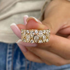 Half Eternity Gold Bezel Pear Cut White Sapphire Wedding Band For Women Belovegrace
