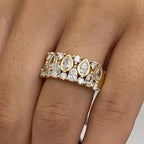 Half Eternity Gold Bezel Pear Cut White Sapphire Wedding Band For Women Belovegrace