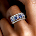 Milgrain Round Cut Blue Sapphire Wedding Band For Women Belovegrace