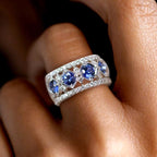 Milgrain Round Cut Blue Sapphire Wedding Band For Women Belovegrace