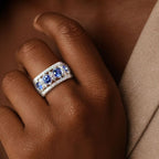 Milgrain Round Cut Blue Sapphire Wedding Band For Women Belovegrace