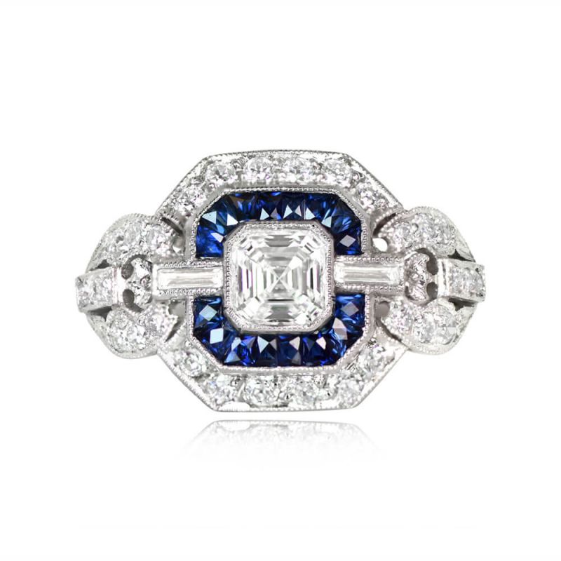 Milgrain Asscher Cut White Sapphire Engagement Ring For Women Belovegrace