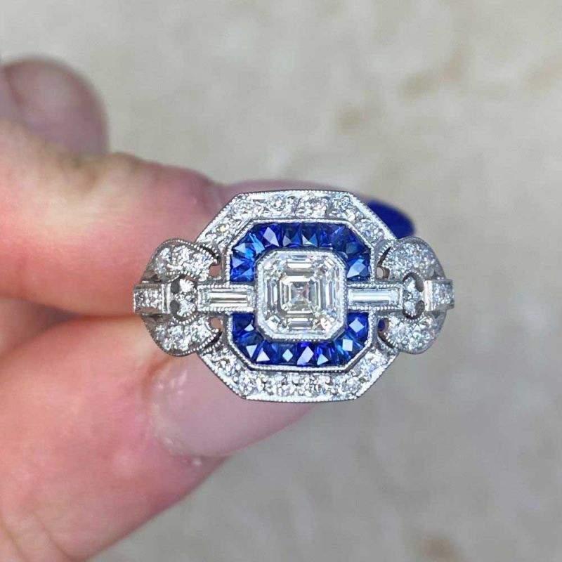 Milgrain Asscher Cut White Sapphire Engagement Ring For Women Belovegrace