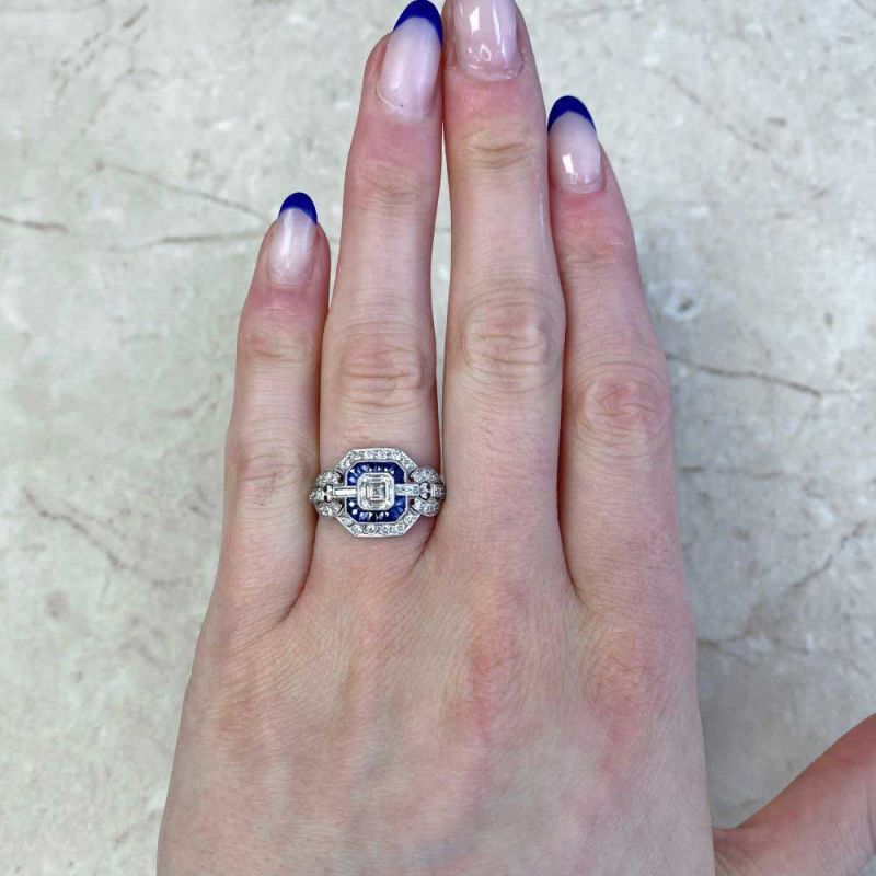 Milgrain Asscher Cut White Sapphire Engagement Ring For Women Belovegrace