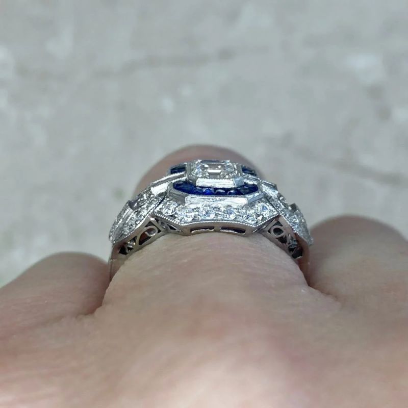 Milgrain Asscher Cut White Sapphire Engagement Ring For Women Belovegrace