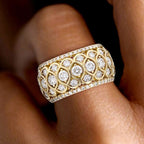 Golden Round Cut White Sapphire Wedding Band For Women Belovegrace