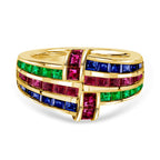 Golden Antique Ruby & Blue & Emerald Sapphire Asscher Cut Wedding Band For Women Belovegrace