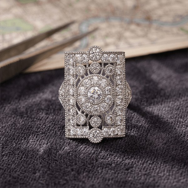 Art Deco Pavé Filigree Round Cut White Sapphire Cocktail Engagement Ring