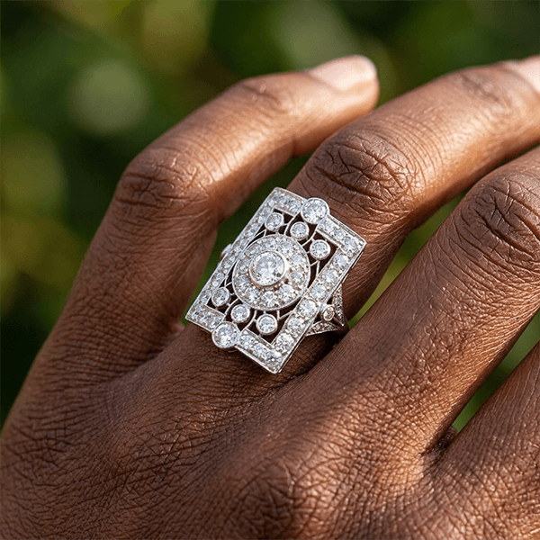 Art Deco Pavé Filigree Round Cut White Sapphire Cocktail Engagement Ring