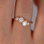 Golden Round Cut White Sapphire Engagement Ring For Women Belovegrace