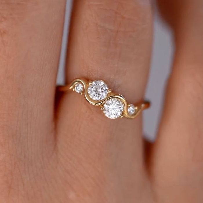 Golden Round Cut White Sapphire Engagement Ring For Women Belovegrace