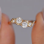 Golden Round Cut White Sapphire Engagement Ring For Women Belovegrace