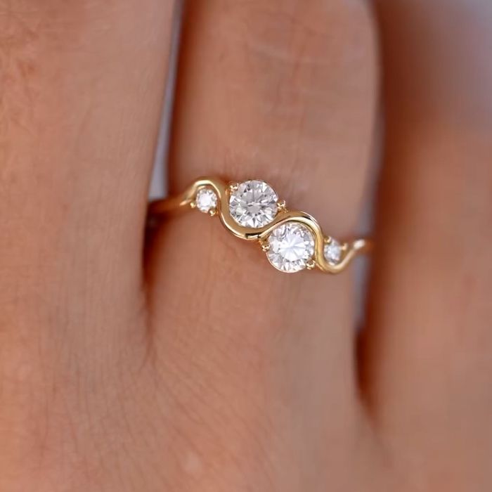 Golden Round Cut White Sapphire Engagement Ring For Women Belovegrace