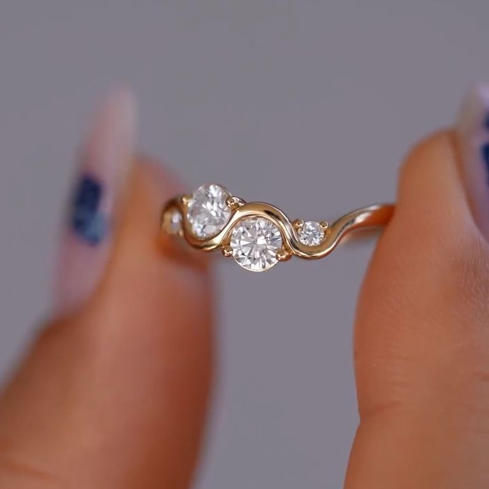 Golden Round Cut White Sapphire Engagement Ring For Women Belovegrace