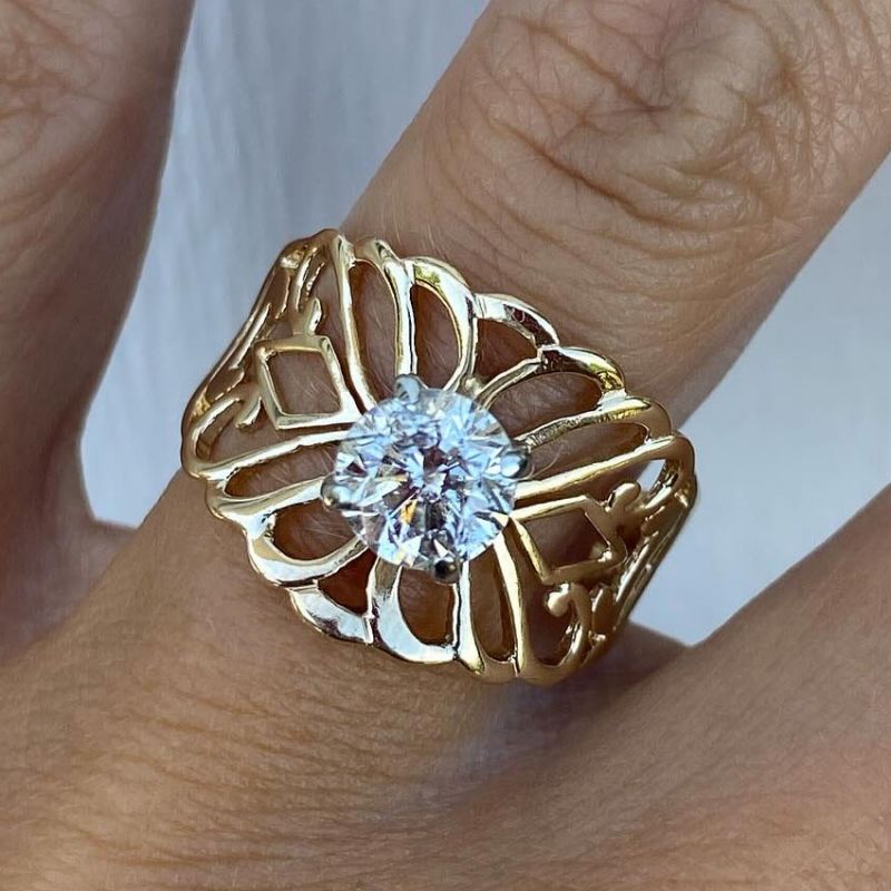 Unique Two Tone Round Cut White Sapphire Engagement Ring For Women Belovegrace