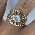 Unique Two Tone Round Cut White Sapphire Engagement Ring For Women Belovegrace