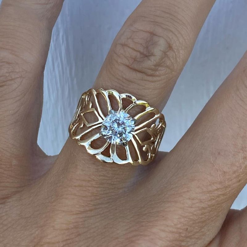 Unique Two Tone Round Cut White Sapphire Engagement Ring For Women Belovegrace