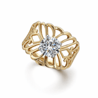 Vintage Filigree Brilliant Cut Yellow Gold Solitaire Band Ring For Women