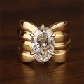Wide Yellow Gold Oval Cut Solitaire White Sapphire Engagement Ring