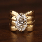 Wide Yellow Gold Oval Cut Solitaire White Sapphire Engagement Ring