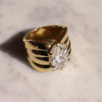 Golden Solitaire Oval Cut White Sapphire Engagement Ring For Women Belovegrace