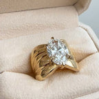 Golden Solitaire Oval Cut White Sapphire Engagement Ring For Women Belovegrace