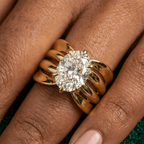 Wide Yellow Gold Oval Cut Solitaire White Sapphire Engagement Ring